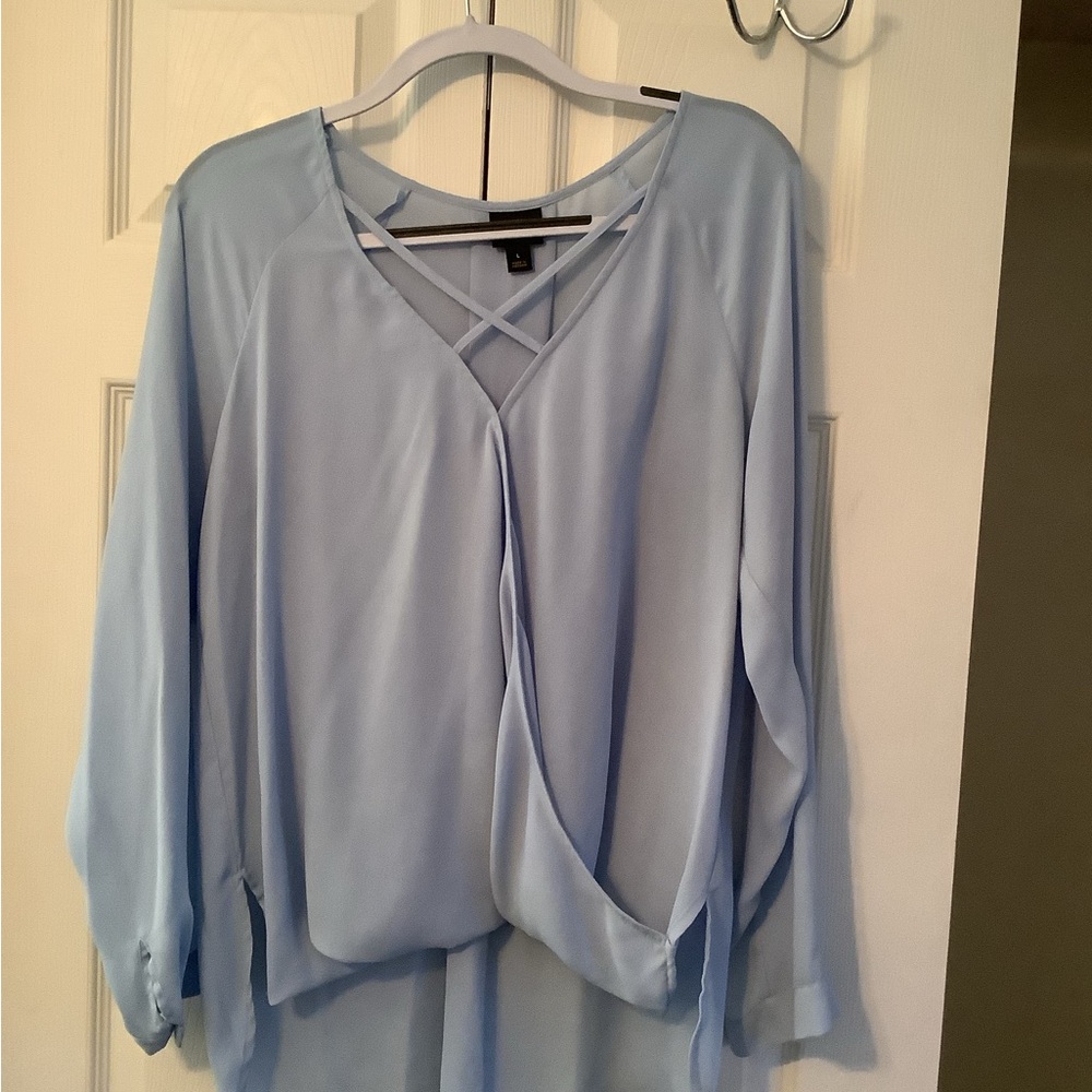 Worthington lg light blue blouse top worn once great condition.